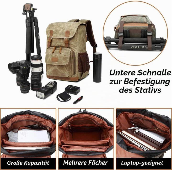 UBAYMAX Kamerarucksack mit Laptopfach,Spektiv DSLR Rucksack,Camera Backpack Canvas,Fotorucksack Vint