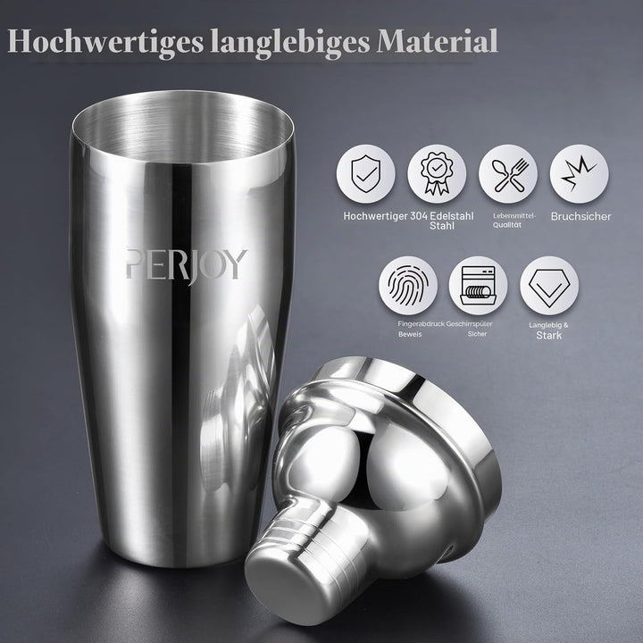 Perjoy 12pcs Cocktail Shaker mit Ständer, Rostfreie Stähle Cocktail Set Mit Doppelten Jigger, Einer