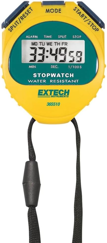 Extech Stoppuhr/Wecker mit Hintergrundbeleuchtung, 1 Stück, 365510 Gelb, Gelb