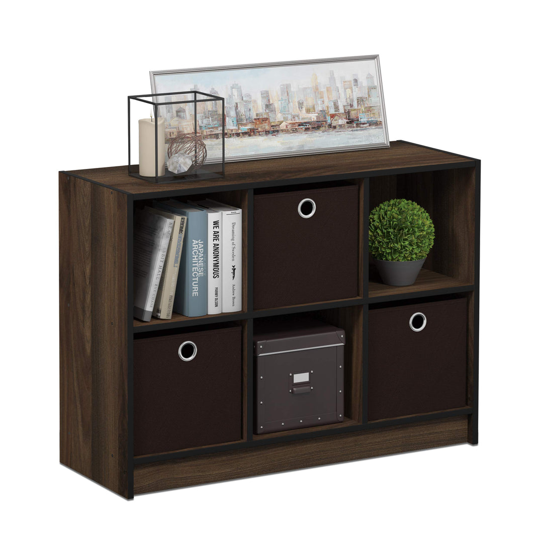 Furinno Basic Bücherregal mit 6 Fächern und 3 Einschüben, holz, Columbia Walnut/Dunkelbraun, 30.23 x
