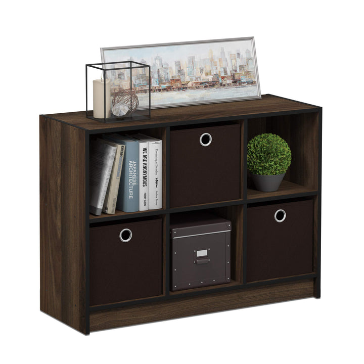 Furinno Basic Bücherregal mit 6 Fächern und 3 Einschüben, holz, Columbia Walnut/Dunkelbraun, 30.23 x
