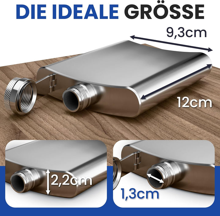 0,5 L Flachmann Trinkflasche aus Edelstahl Silber mit Schraubverschluss - Auslaufsicher mit 500 ml F