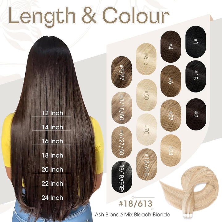 Elailite Tape Extensions Haarverlängerung - Invisible Tape Extensions Echthaar - Remy Real Human Hai