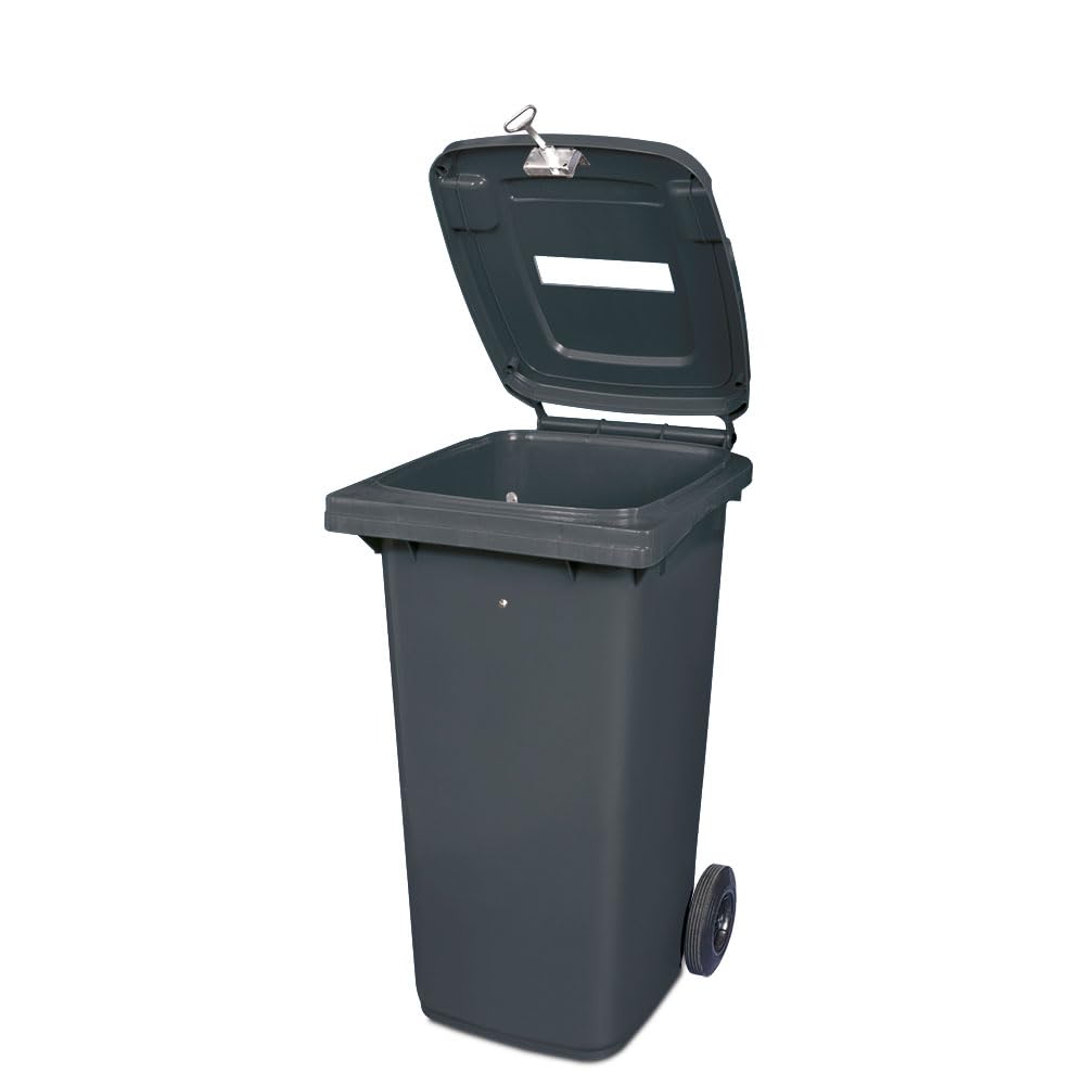 BRB 120 Liter DIN Mülltonne mit Papiereinwurf u. Dreikantschloss, BxTxH 480x550x930 mm (grau), grau
