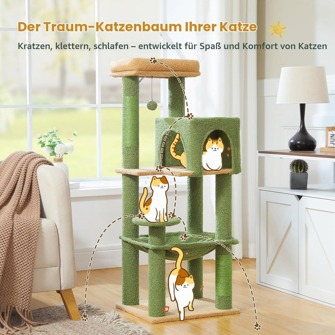 PAWZ Road Kaktus Katzenbaum mit Metall-Plüsch-Hängematte, Katzenturm für ausgewachsene Katzen mit 2-