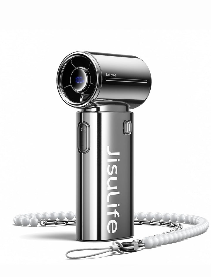 JISULIFE Tragbarer Handventilator, Turbo-Power [18 Stunden Maximale], 5-Gang-Wind, 5000 mAh wiederau
