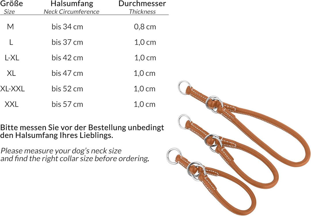 Schnüffelfreunde Zugstopp Hundehalsband aus Leder I Erziehungshalsband I Dressurhalsband I Lederhals
