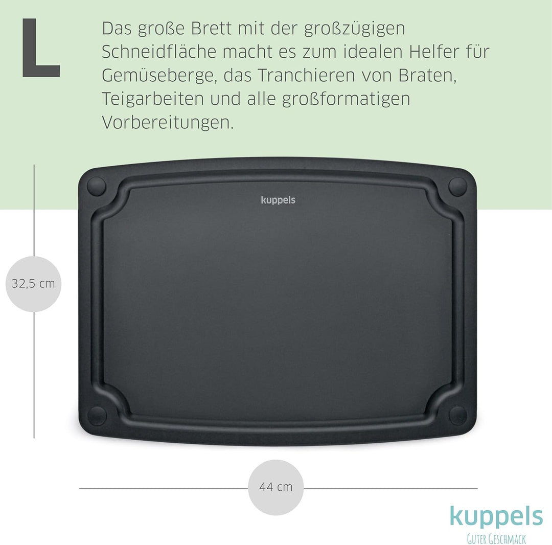 Kuppels NERO Holzfaser Schneidebrett ohne Plastik Gross, Küchenbrett mit Saftrille und Silikonfüssen