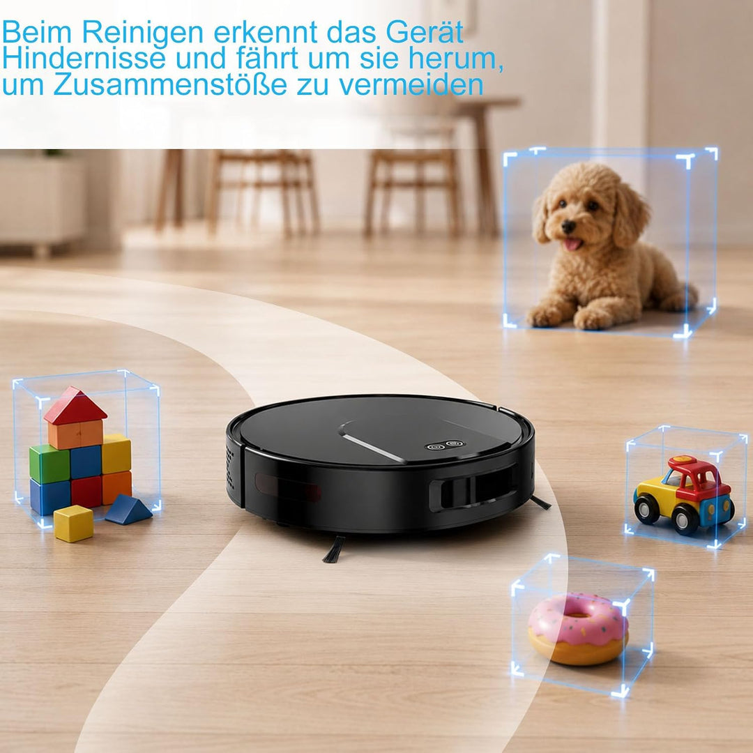 Saugroboter mit Wischfunktion, 8000Pa Starke Saugkraft Saugroboter | 5 Reinigungsmodi, Selbstauflade