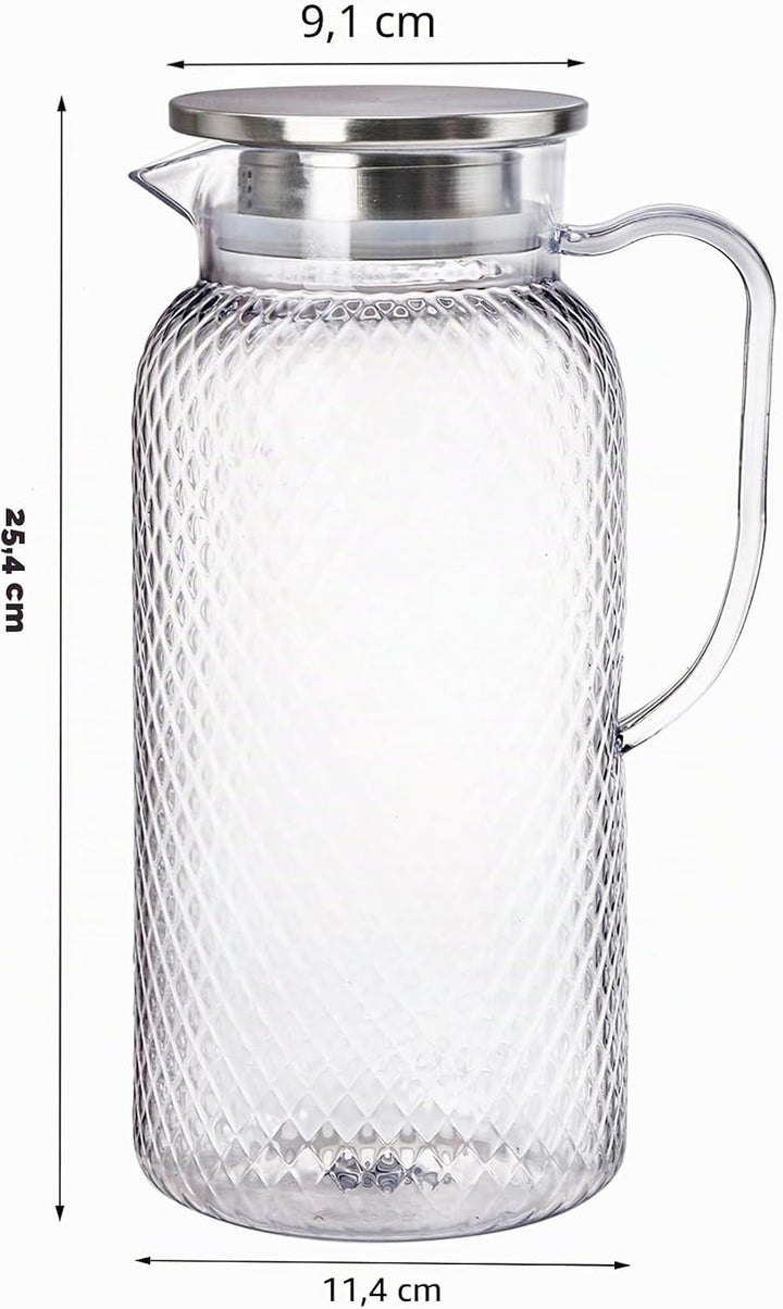 Nicunom 2 Stück Kunststoff-Krug mit Deckel, 2 Liter Wasserkrug für Kühlschrank, BPA-frei, Eisteekrüg
