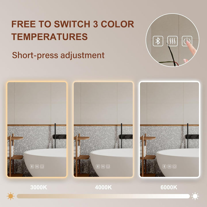 Habison LED Bluetooth Badezimmerspiegel Beleuchteter 50x70cm Antibeschlag Badezimmerspiegel Wandspie