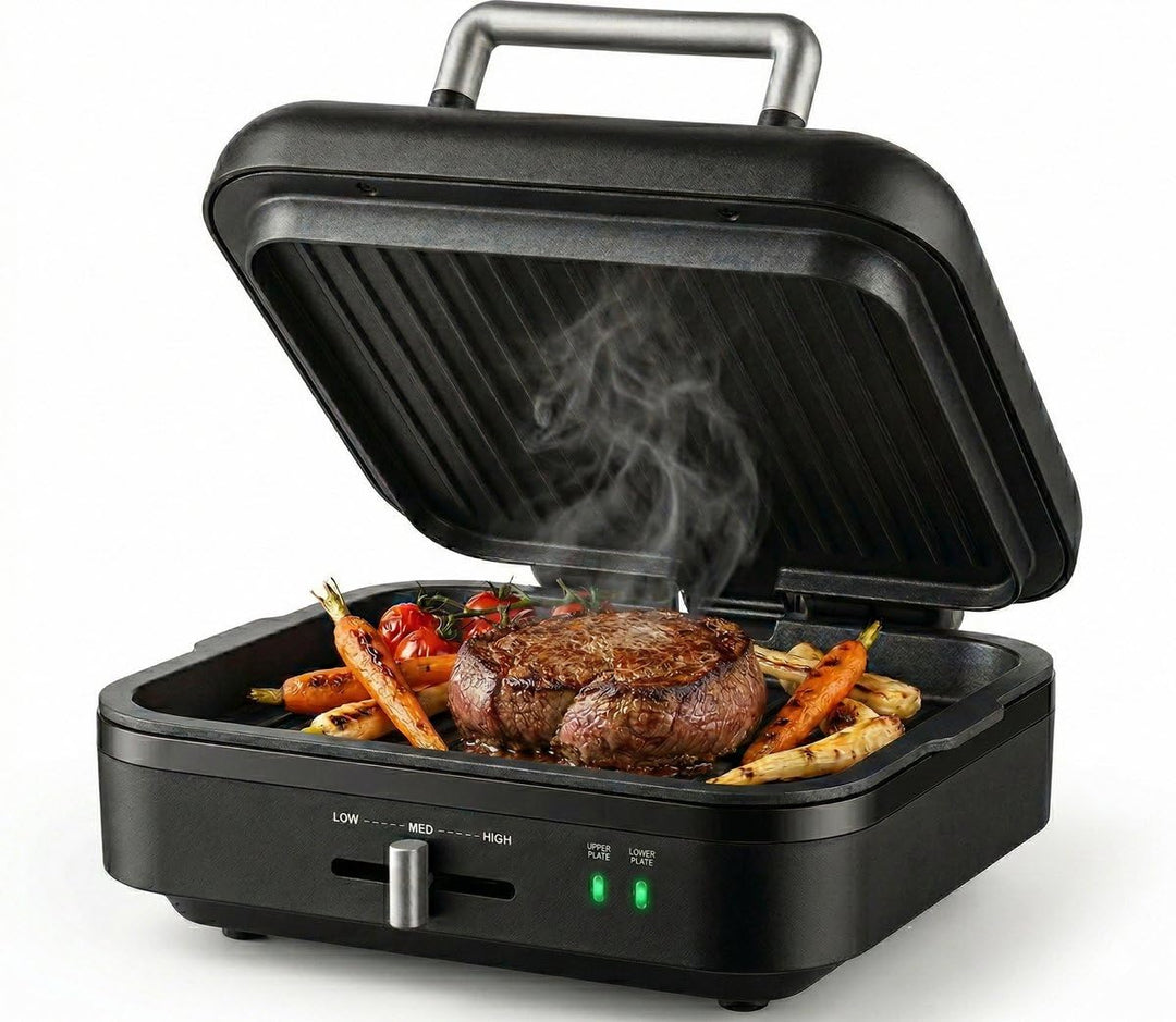 Gadgy Kontaktgrill – Elektrische Tischgrill mit abnehmbarem Grillboden – Einstellbare Temperatur – E