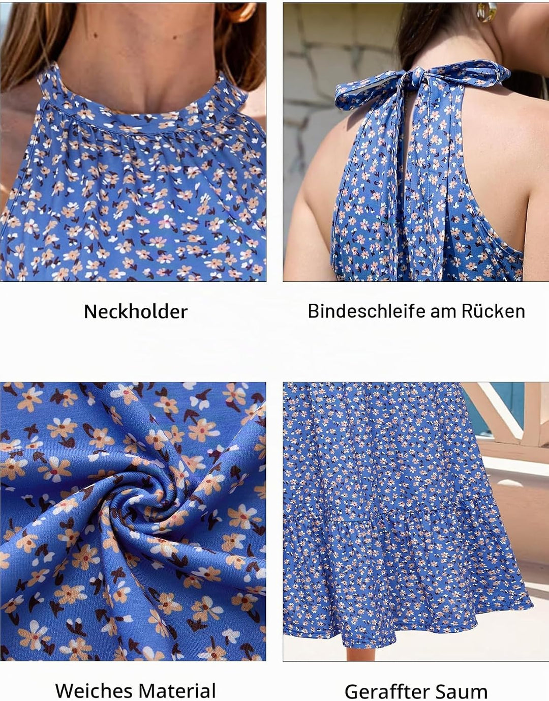 STYLEWORD Damen Neckholder Elegant Sommerkleid Ärmellos Blumenkleid Maxikleid Lange Strandkleid S Bl