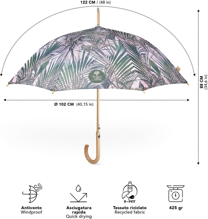 PERLETTI GREEN Regenschirm Gross Ökologisch Damen - Regen Stockschirm Automatik Eco Naturverbunden U