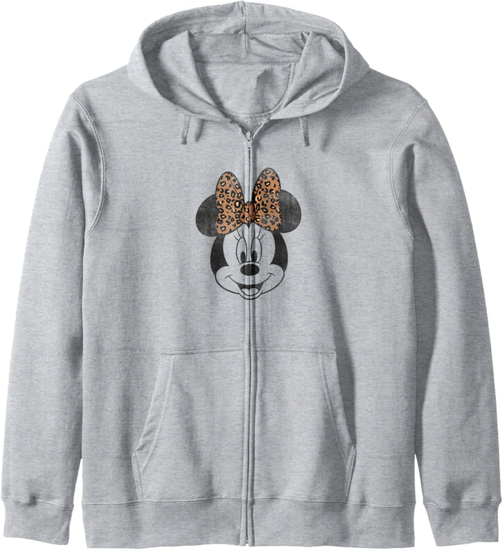 Disney Minnie Mouse Distressed Vintage Cheetah Print Bow Kapuzenjacke