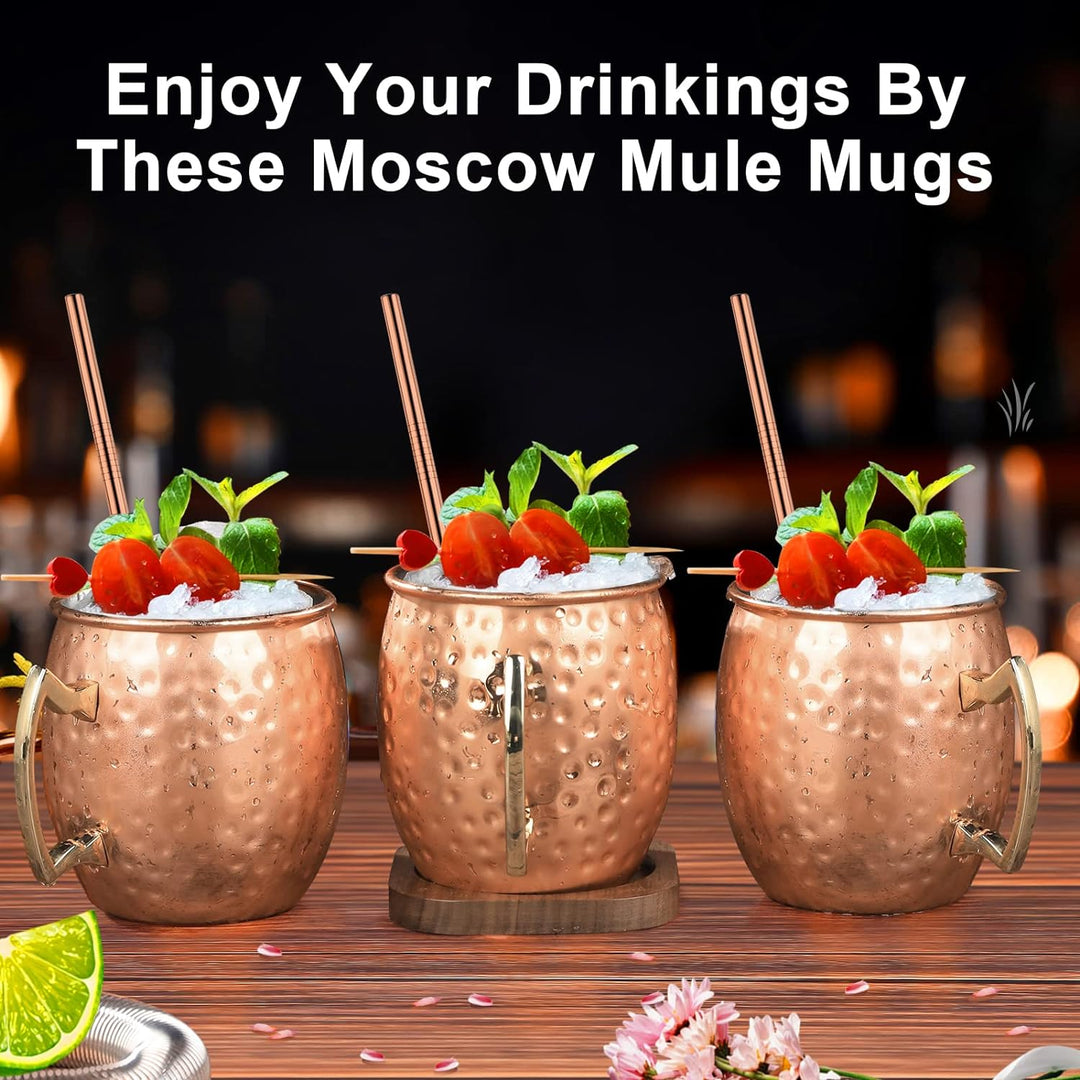 SuproBarware [Geschenk-Set] Moscow Mule Tassen Kupfer 540 ml Set mit 6 verkupferten Edelstahlbechern
