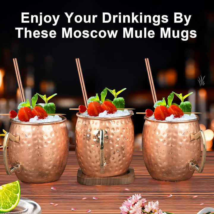 SuproBarware [Geschenk-Set] Moscow Mule Tassen Kupfer 540 ml Set mit 6 verkupferten Edelstahlbechern