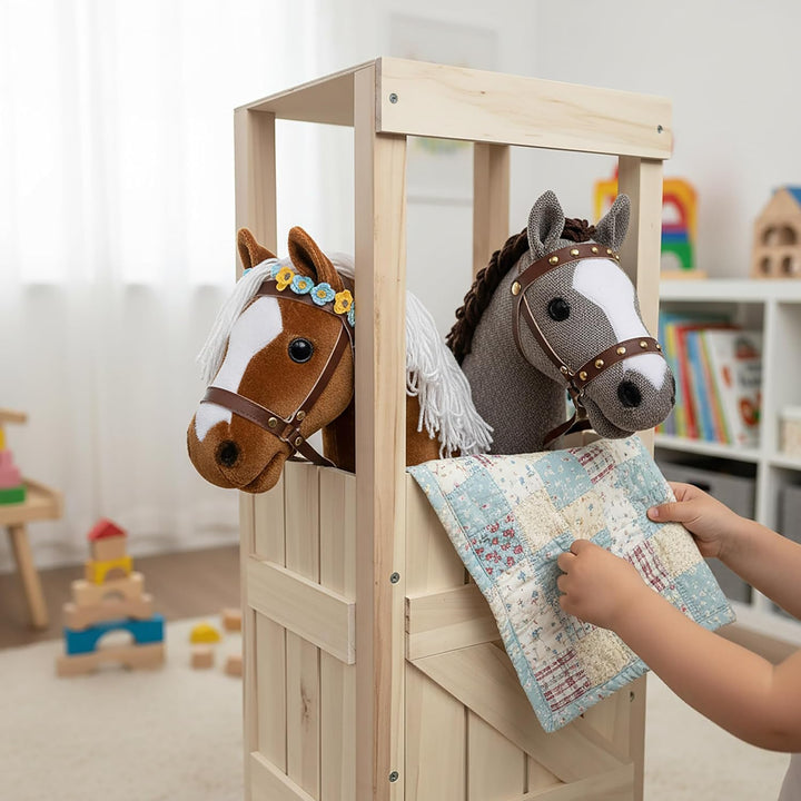 Relaxdays Hobby Horse Stall, für 2 Pferde, Steckenpferdstall mit Futtertrog, HBT: 97x35x25 cm, Pferd