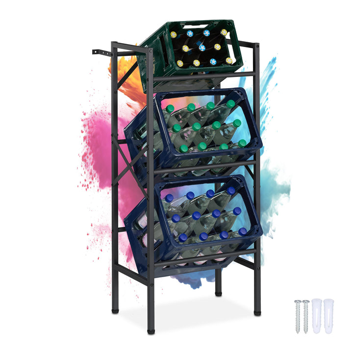 Relaxdays Getränkekistenregal, HxBxT: 109x49x32 cm, 450 kg, 3 Kisten, Stahl, Getränkekistenständer,