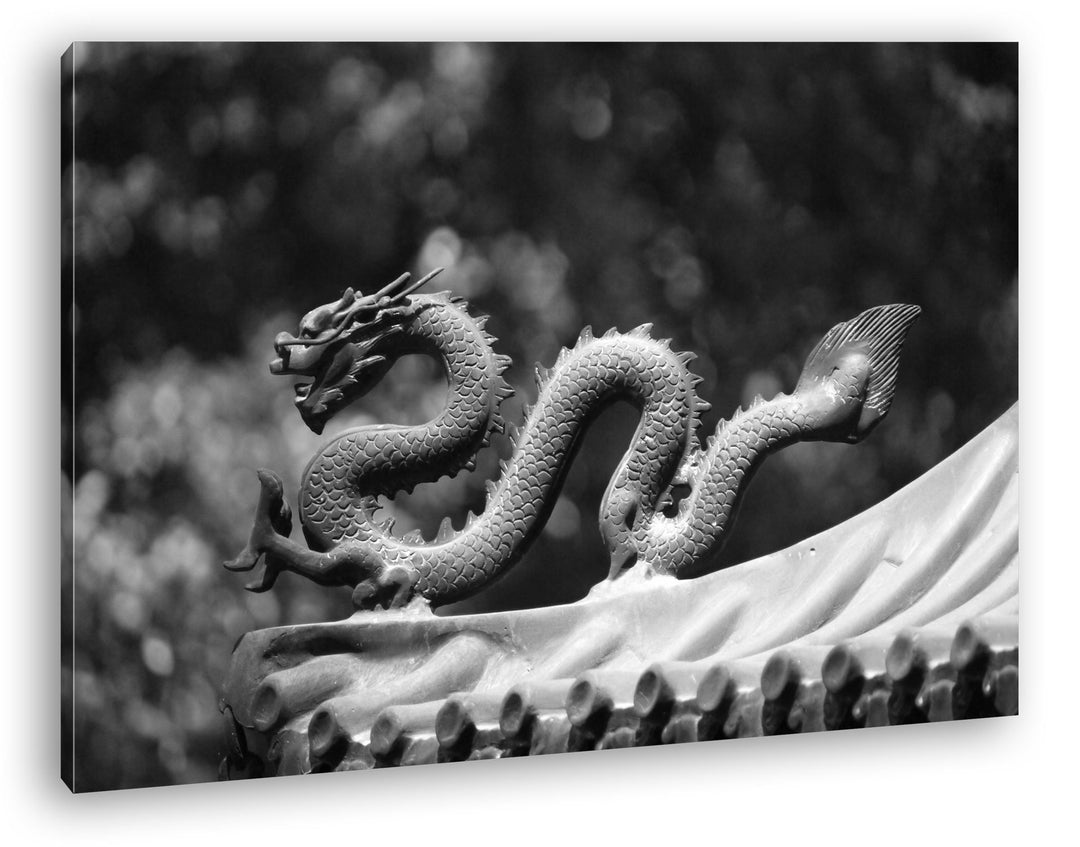 deyoli Drachenfigur Format: 80x60 Effekt: Schwarz/Weiss als Leinwandbild Motiv fertig gerahmt auf Ec