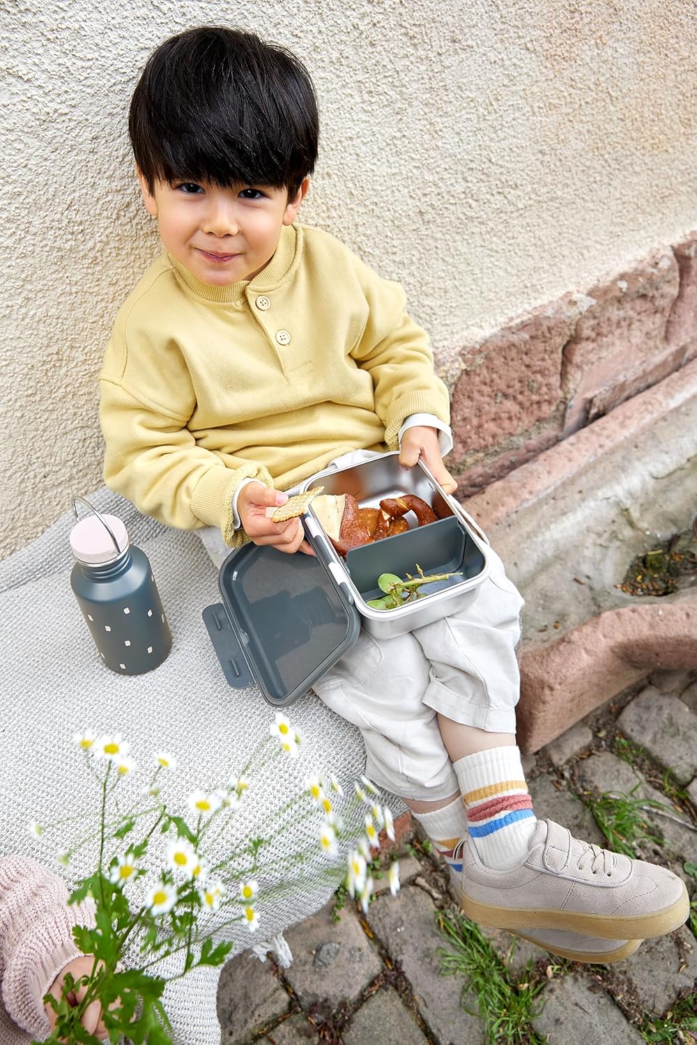 LÄSSIG Kinder Brotdose Edelstahl Lunchbox Frühstücksbox Nachhaltig Kindergarten Schule/ Happy Prints