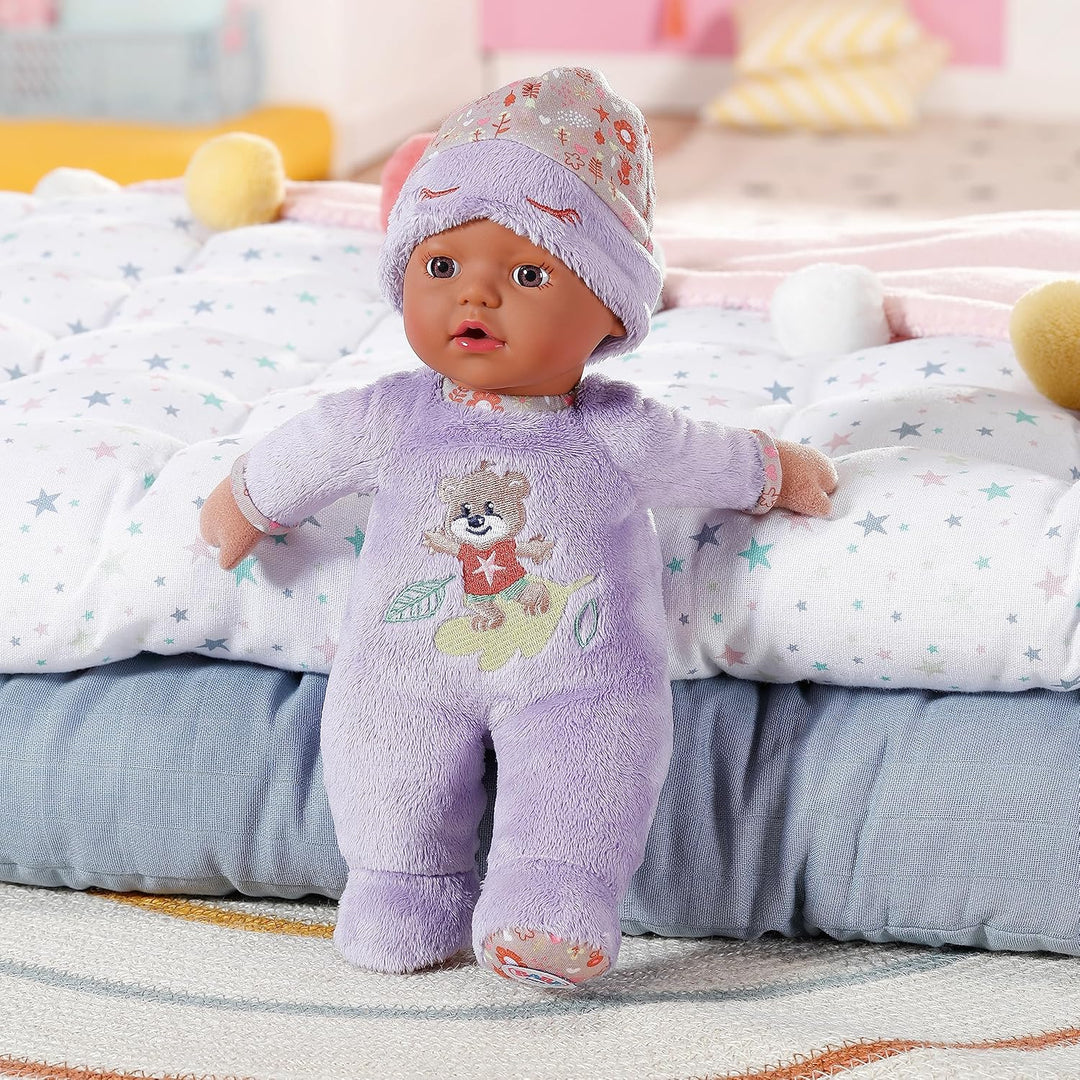 BABY born Sleepy for babies 30cm, weiche Stoffpuppe in lila mit herunterziehbarer Mütze und integrie