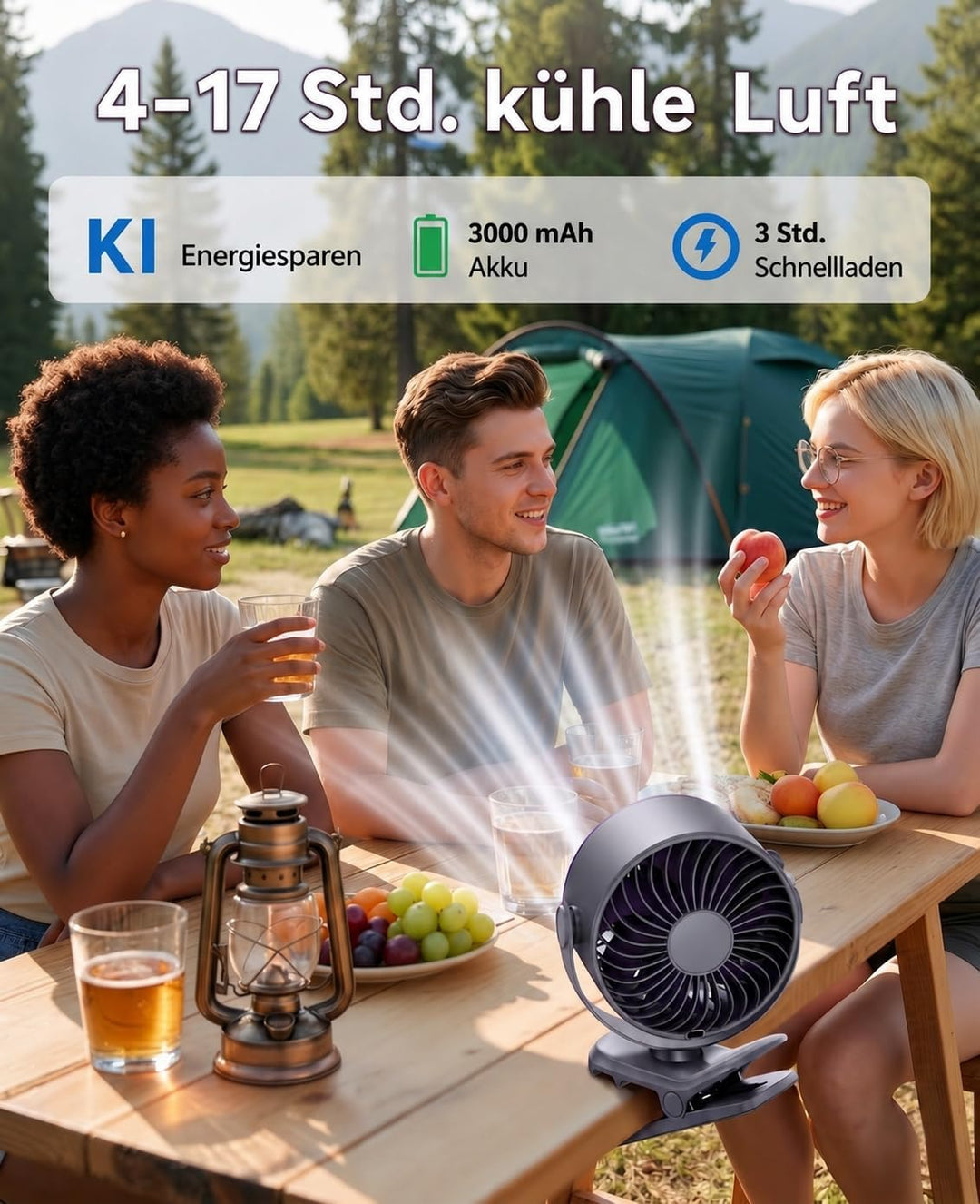 Clip Ventilator Akku, Mini Ventilator mit Klemme, Tragbarer Ventilator Klein mit 100 Stufen, USB Tis
