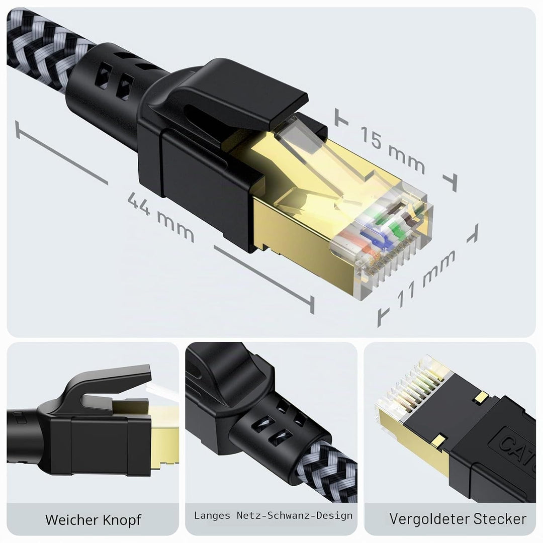Cat 8 Ethernet Kabel 5M, 40Gbps Netzwerkkabel Hochgeschwindigkeits 2000MHz Ethernet Kabel, Gigabit R