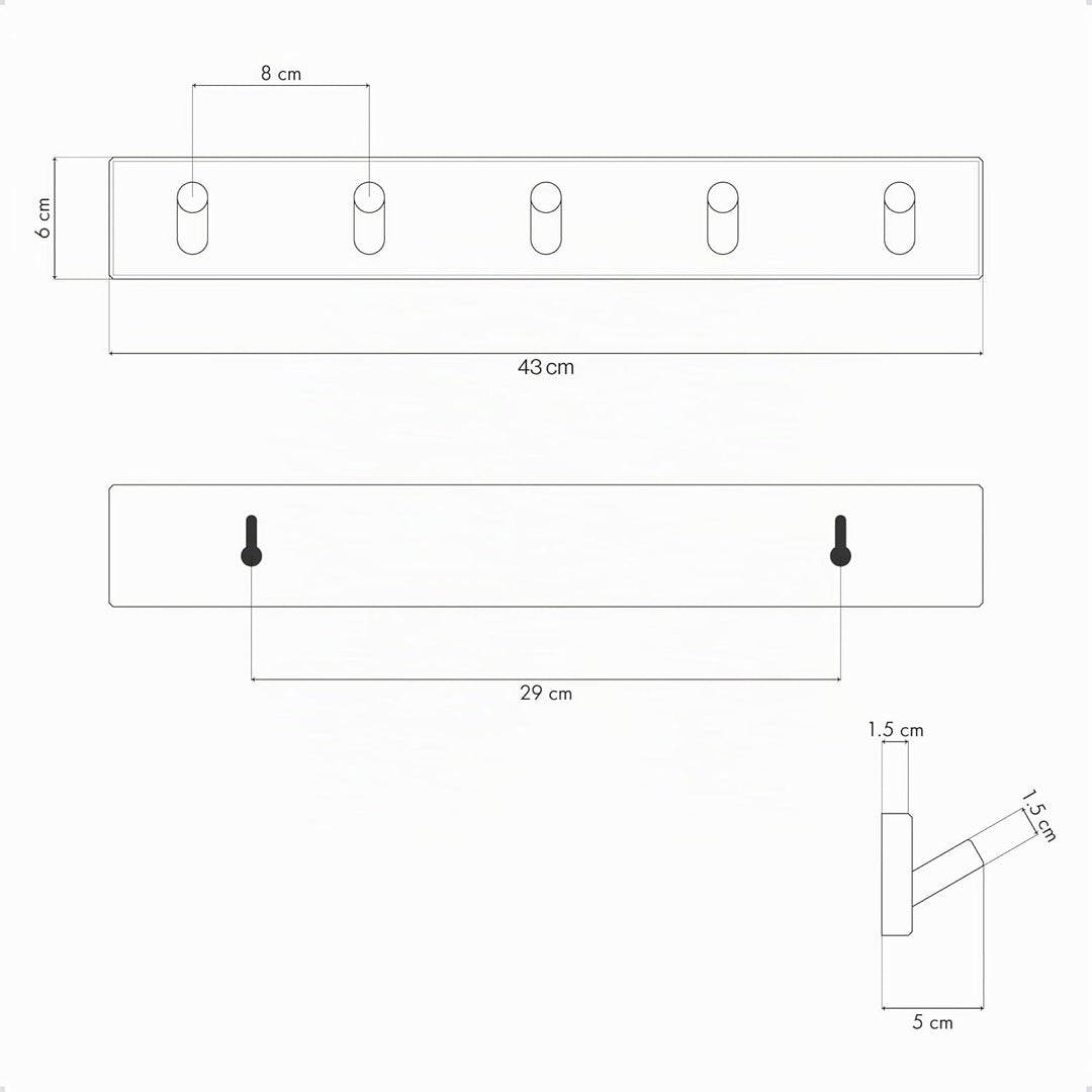 LARHN Garderobenhaken Weiss - Garderobenleiste Weiss mit 5 Haken - 43 cm - Kleiderhaken Wand - Wandg