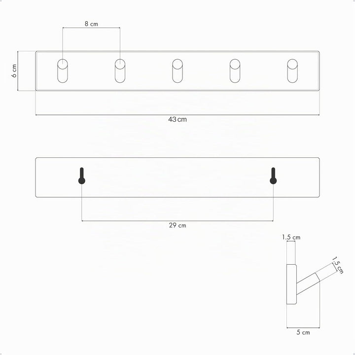 LARHN Garderobenhaken Weiss - Garderobenleiste Weiss mit 5 Haken - 43 cm - Kleiderhaken Wand - Wandg