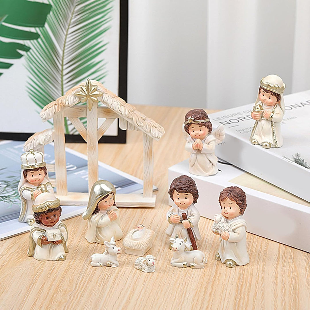Kleine Krippenfiguren-Set, Weihnachtskrippen-Sets - Krippenfiguren-Set aus Kunstharz - 12X Jesus-Kri