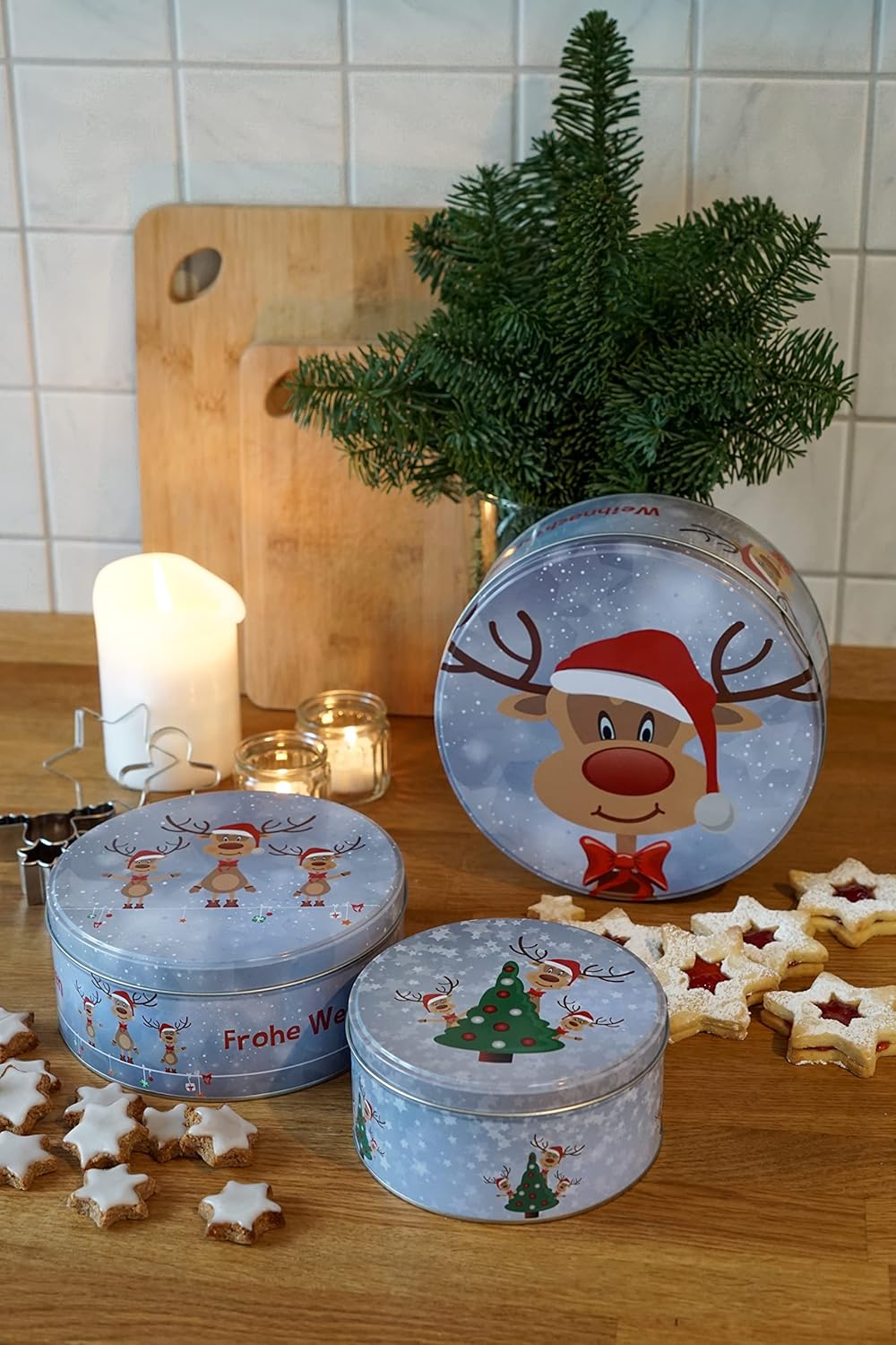 Geschenkset Keksdose Plätzchendose Metalldose 3er Set "Rentier Ole" Weihnachten mit süsser Rentier M