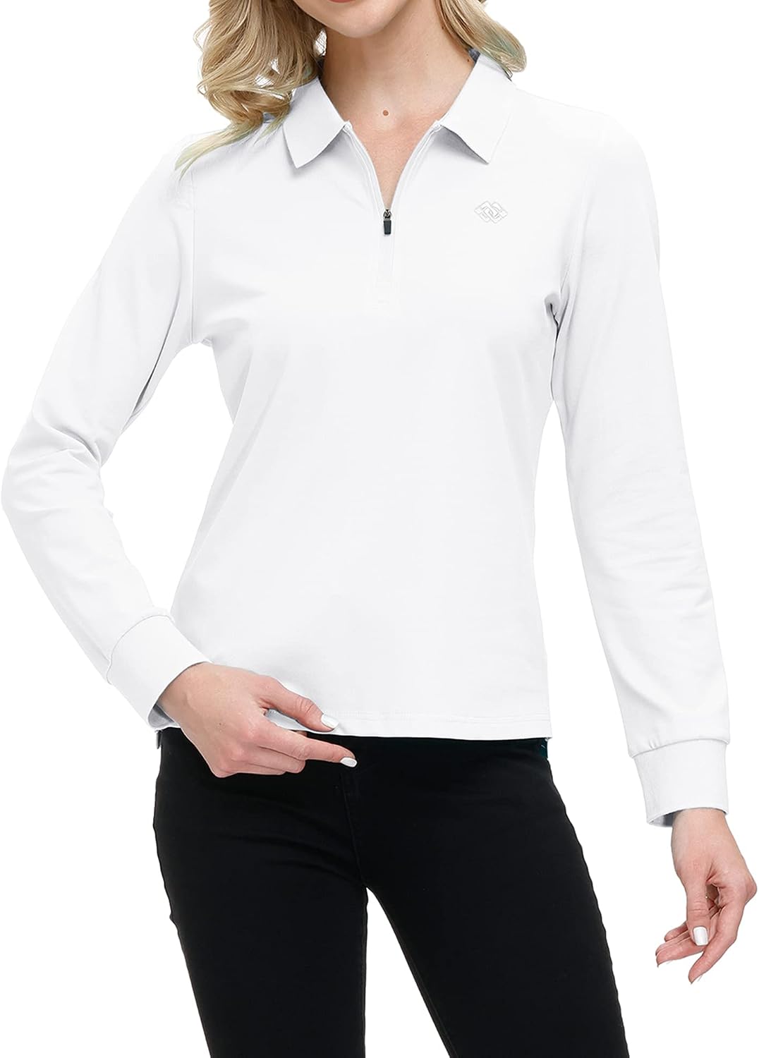 MoFiz Damen Poloshirt Langarm Baumwolle Polohemd Sport Polo Wintershirts mit Reissverschluss Kragen