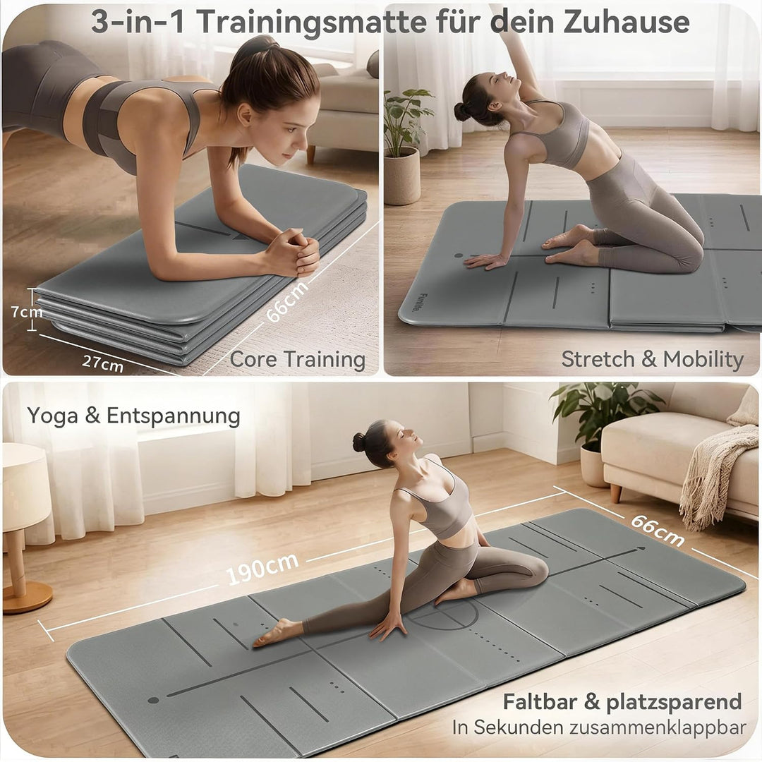 FunLife XXL Yogamatte 190 × 66 cm – 10 mm faltbare Fitnessmatte | Extra dick und rutschfest. Ideal f
