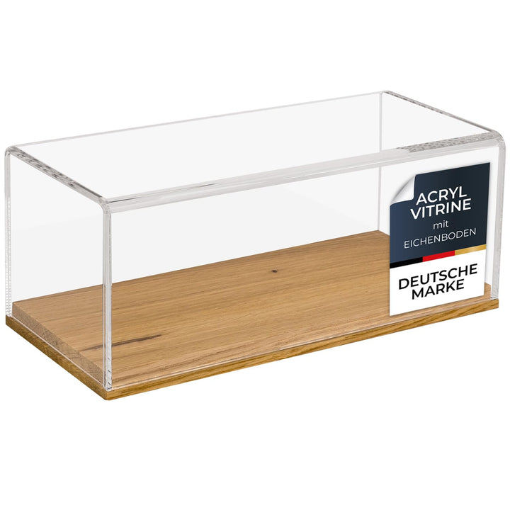 HMF 46872 Acryl Vitrine / Schaukasten mit Holzsockel für Modellautos | 27 x 12 x 11 cm | Transparent
