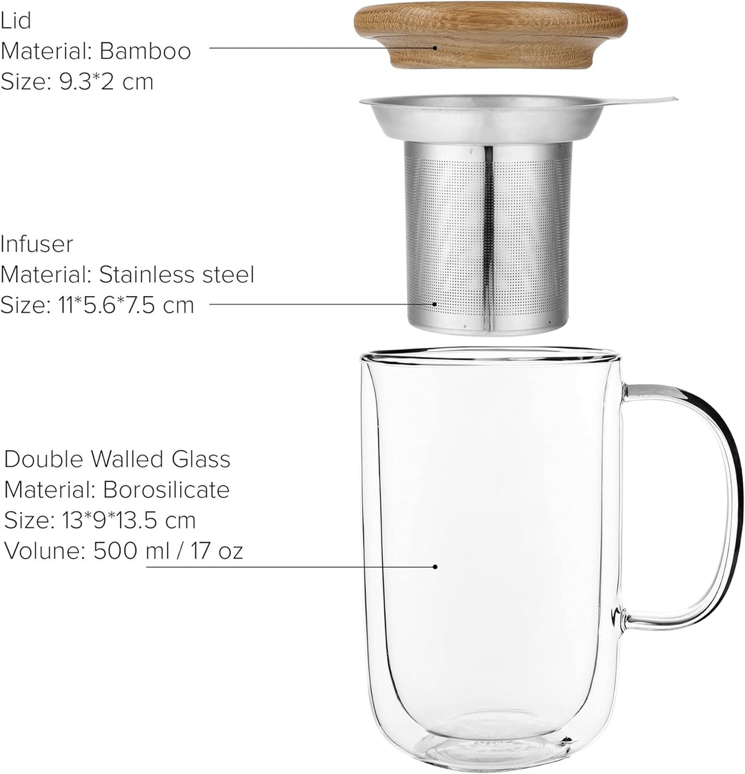 Viva Scandinavia Teetasse Glas doppelwandig mit Griff, Thermoglas mit Edelstahl-Sieb für Losen Tee-B