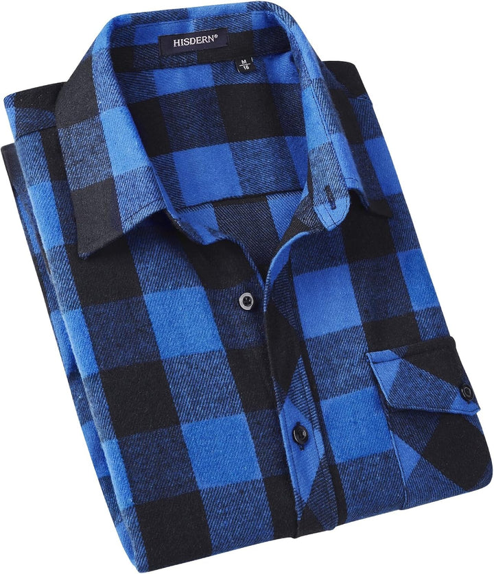 HISDERN Herren Hemd Checked Flanell Shirt, Herren Langarm Oberteil für Männer mit Brusttaschen, Butt