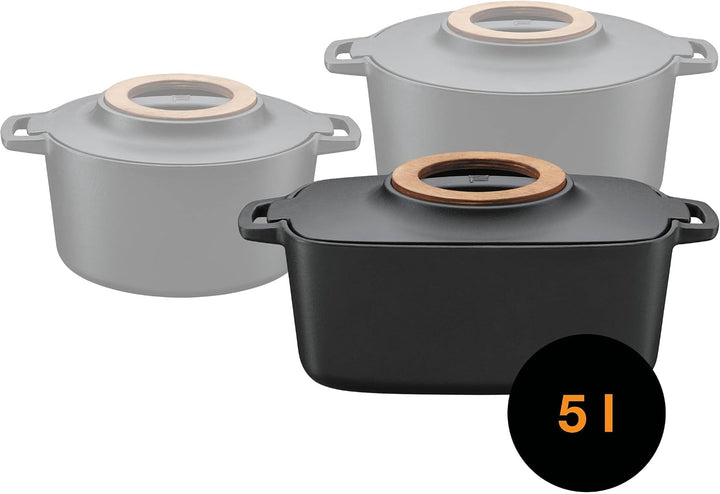 Fiskars Norden Topf, 5 l, Oval, Gusseiserner Schmortopf mit THERMIUM Antihaft-Behandlung, abnehmbare