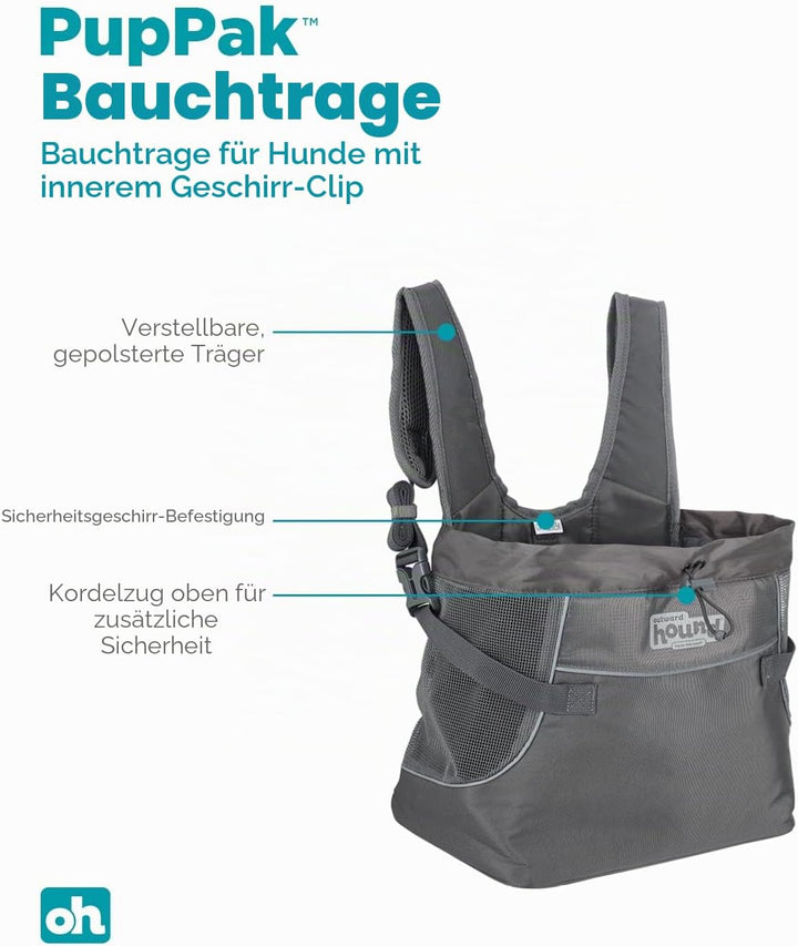 Outward Hound PupPak Tragetasche für Hunde, Grösse S, Grau PupPak Frontträger L 30 x B 18 x H 28 cm