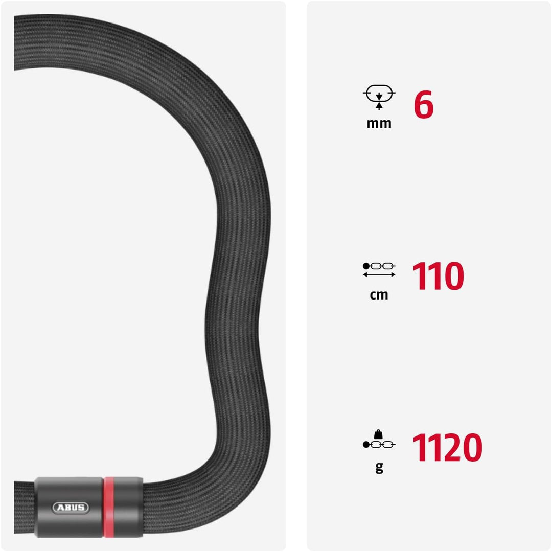 ABUS Kettenschloss Goose Lock – biegsames, klapperfreies Fahrradschloss aus gehärtetem Stahl – 6 mm