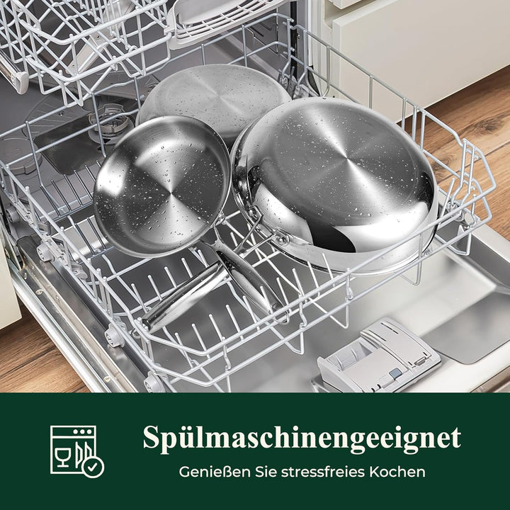 Dreilagige Edelstahl-Bratpfannen-Set 20/26/30 cm – Edelstahlpfanne unbeschichtet & Induktionspfanne,