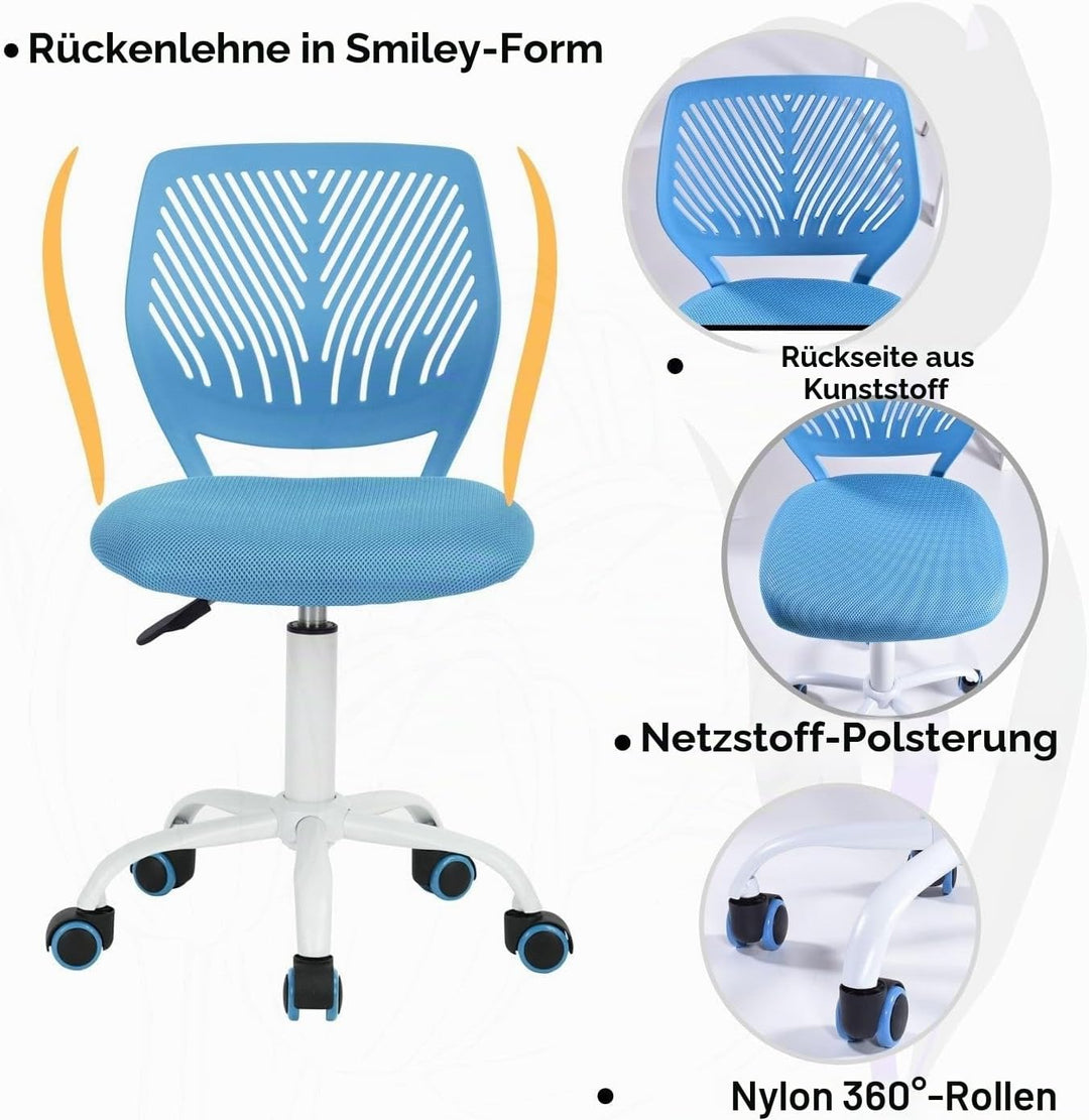 FurnitureR 2X Höhenverstellbarer Drehstuhl - Ergonomischer Schreibtischstuhl für Kinder/Jugendliche,