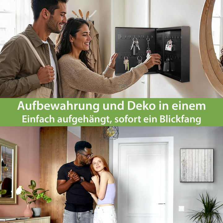 banjado® Grosser Schlüsselkasten Glas/Schlüsselbox 30cm x 30cm mit 50 Haken - Motiv Weisser Holzzaun