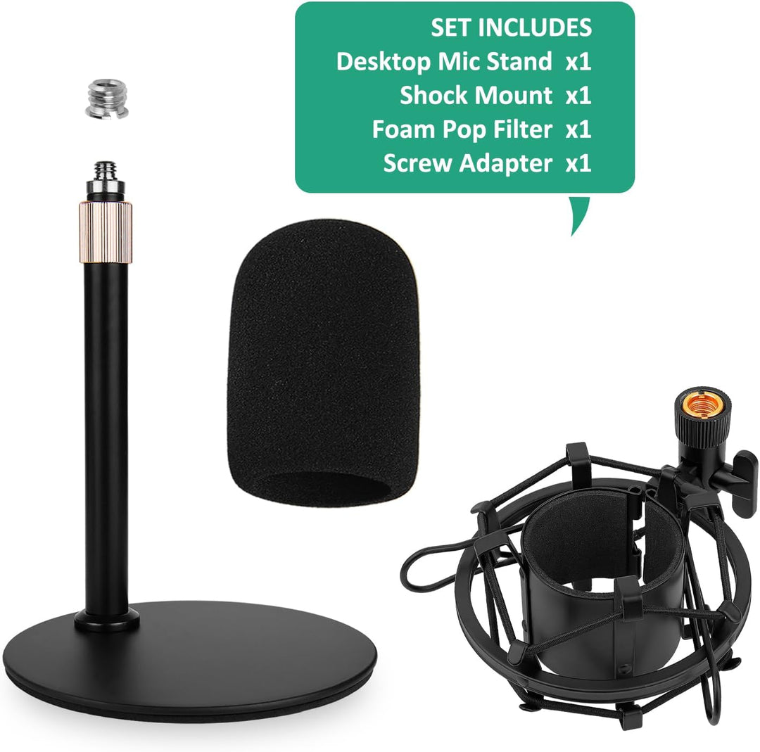 Rigych AT2020 Tisch Mikrofonständer, Einstellbare Mikrofonhalter Mit Mikrofon Spinne, Pop Filter Win
