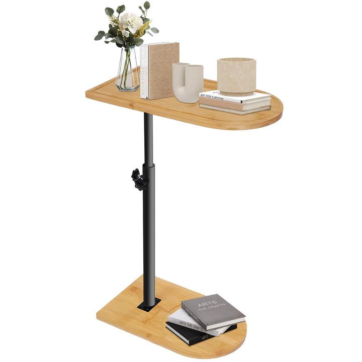 Beistelltisch C Form Höhenverstellbar Kleiner Tisch Bambusholz und Metall Couchtisch Sofatisch Kaffe