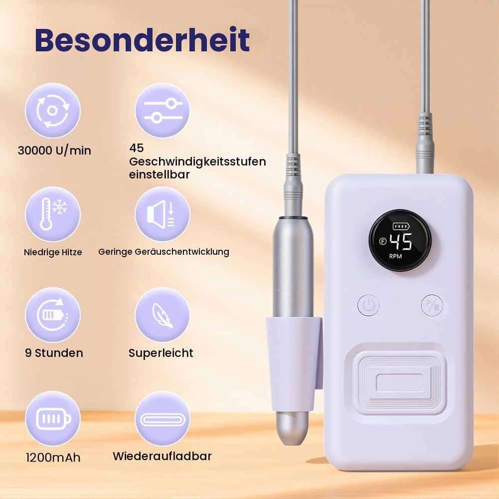 Nagelfräser, Nagelfräser für Gelnägel, 20000 RPM Geschwindigkeitsstufen Einstellbar, Elektrische Nag