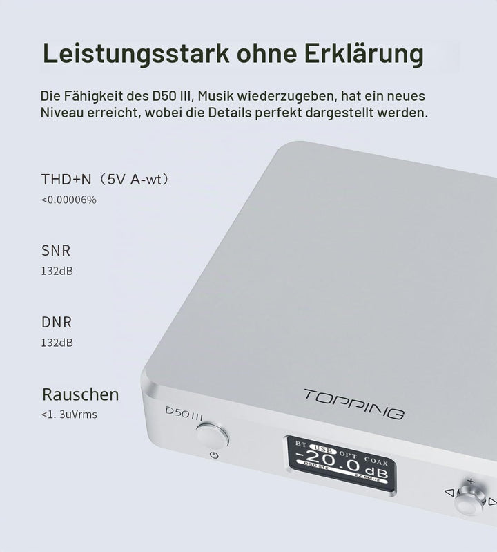 Topping D50 III DAC-Vorverstärker – LDAC Bluetooth 5.1 Dual ES9039Q2M D/A-Chips unterstützt DSD512 P