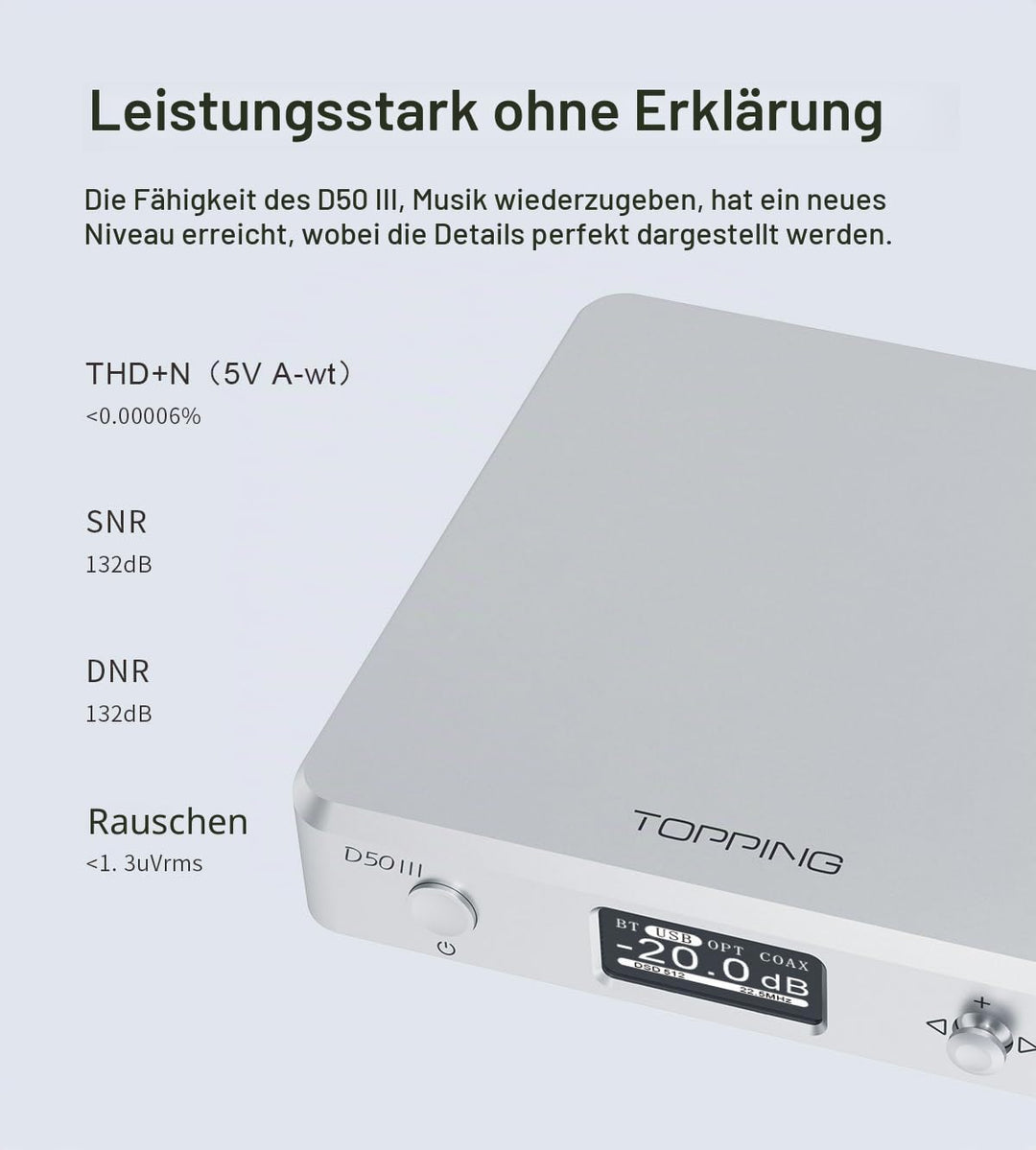 TOPPING D50 III DAC-Vorverstärker – LDAC Bluetooth 5.1 Dual ES9039Q2M D/A-Chips unterstützt DSD512 P