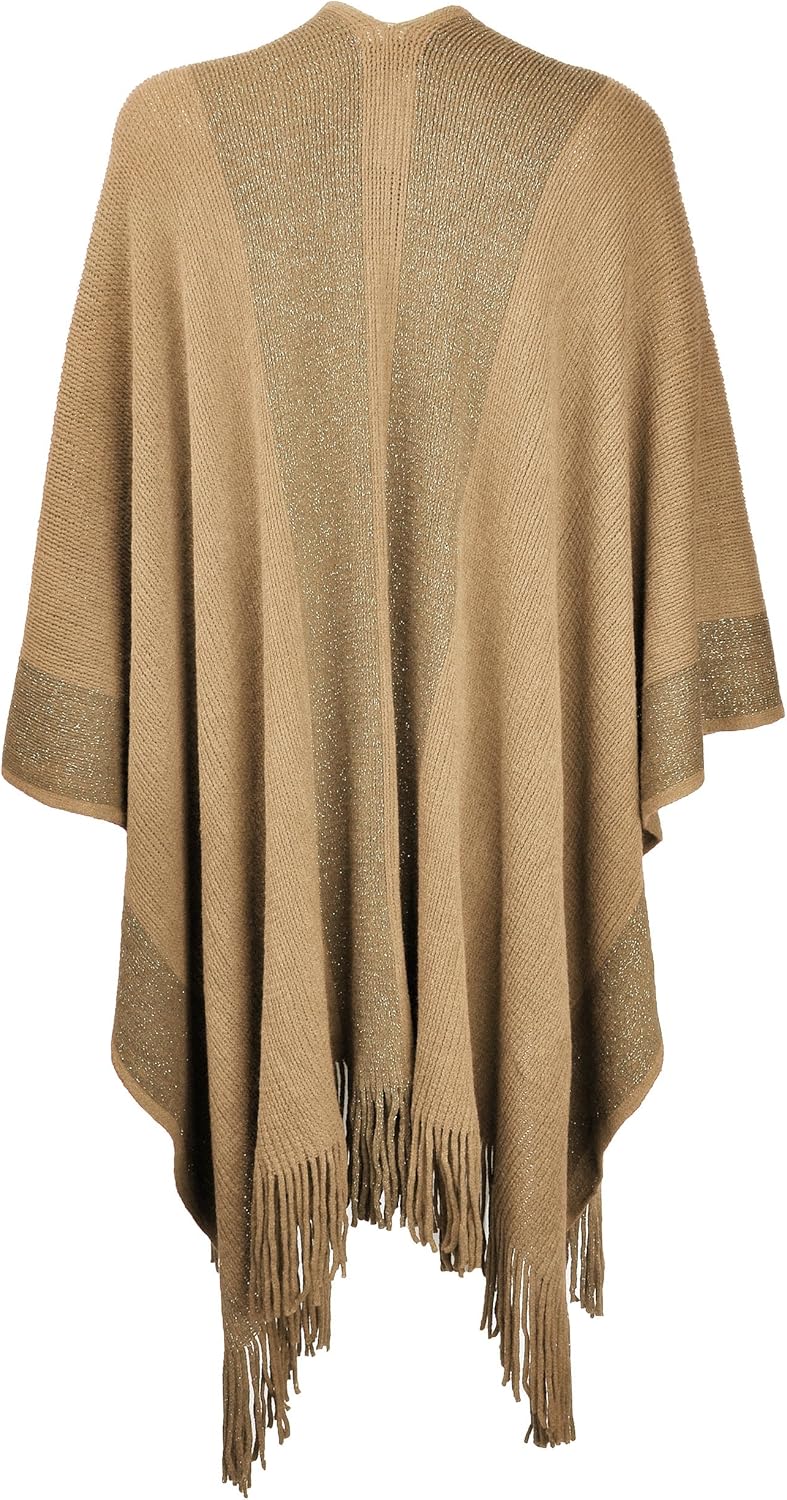 ZLYC Damen Weiche Schlichte Poncho Capes Retro Cardigans Pullover Camel, Camel