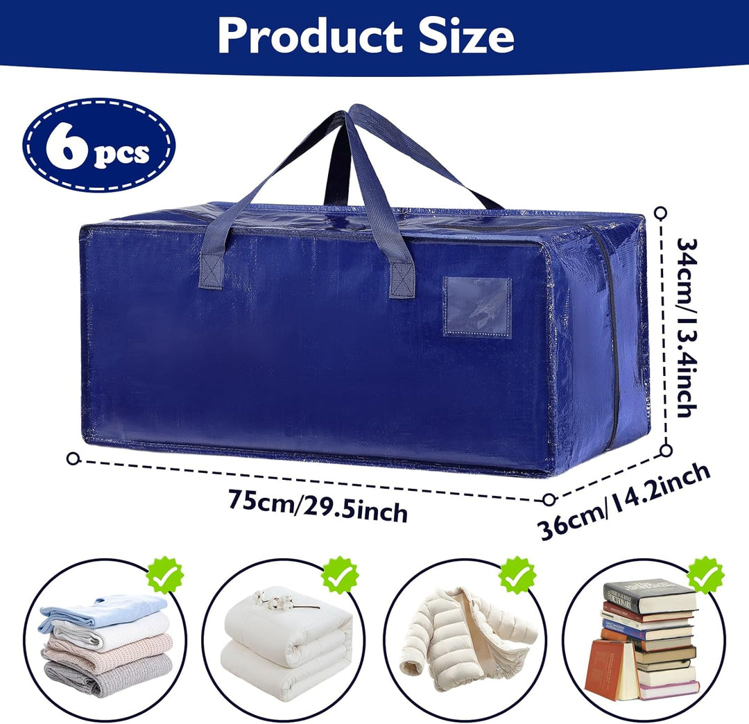 Dokeno 6 Stück 92L Aufbewahrungstasche, Grosse Umzugstaschen mit Rucksackgurten, Wasserdicht Aufbewa